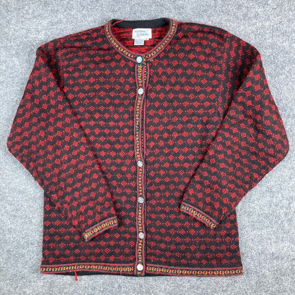 Hasting & Smith Sweater Womens Size XL Red Black Cardigan Knit Button Front